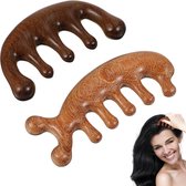 Gua Sha - 2 Pieces Massage Comb - Sandalwood - Natuurlijke Houten Kam - Huidverzorging en Ontspanning - Acupressuur en Haarverzorging (Bruin)
