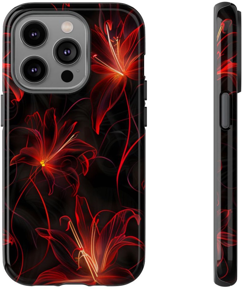 Rood Neon Spinleliepatroon – Telefoonhoesje Geschikt voor iPhone 14 Pro