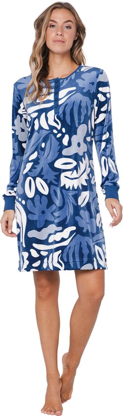 Pastunette - Blue Bloom - Nachthemd - Velours - Blauw - Maat 48