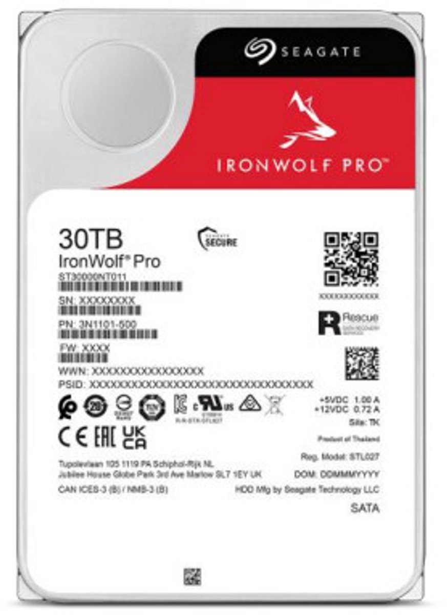Seagate IronWolf Pro ST30000NT011 interne harde schijf 30 TB 7200 RPM 512 MB 3.5" SATA III