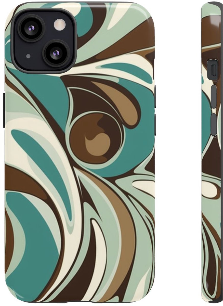 Abstracte Swirl in Teal en Bruin – Telefoonhoesje Geschikt voor iPhone 13