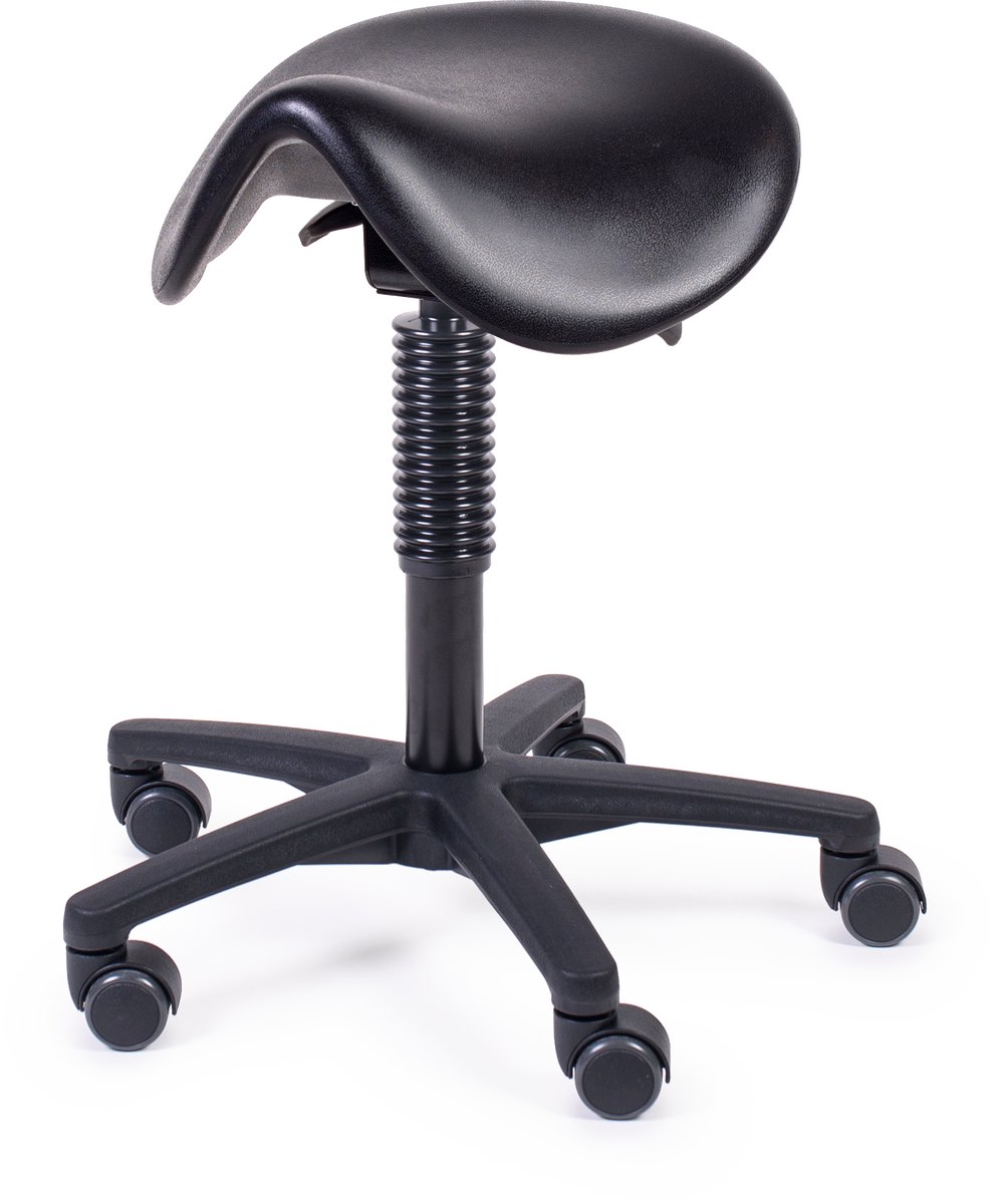 MTM zadelkruk HERTHA 160-N - ergonomische zwarte pur zitting - kunststof kruisvoet - op wielen - 46/62 cm