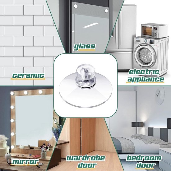 Collage van toepassingen: keramiek, glas, elektrische apparaten, spiegel, kledingkastdeur, slaapkamerdeur.