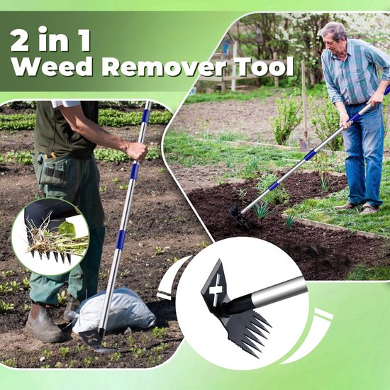 Onkruidverwijderaar met lange steel - 60 inch handmatige onkruidverwijderaar, 2-in-1 handslinger onkruidhark en tuinschoffel voor tuinieren, zwaar onkruidverwijderaar voor tuin, gazon, terras en moestuin van Merkloos	 — afbeelding 3