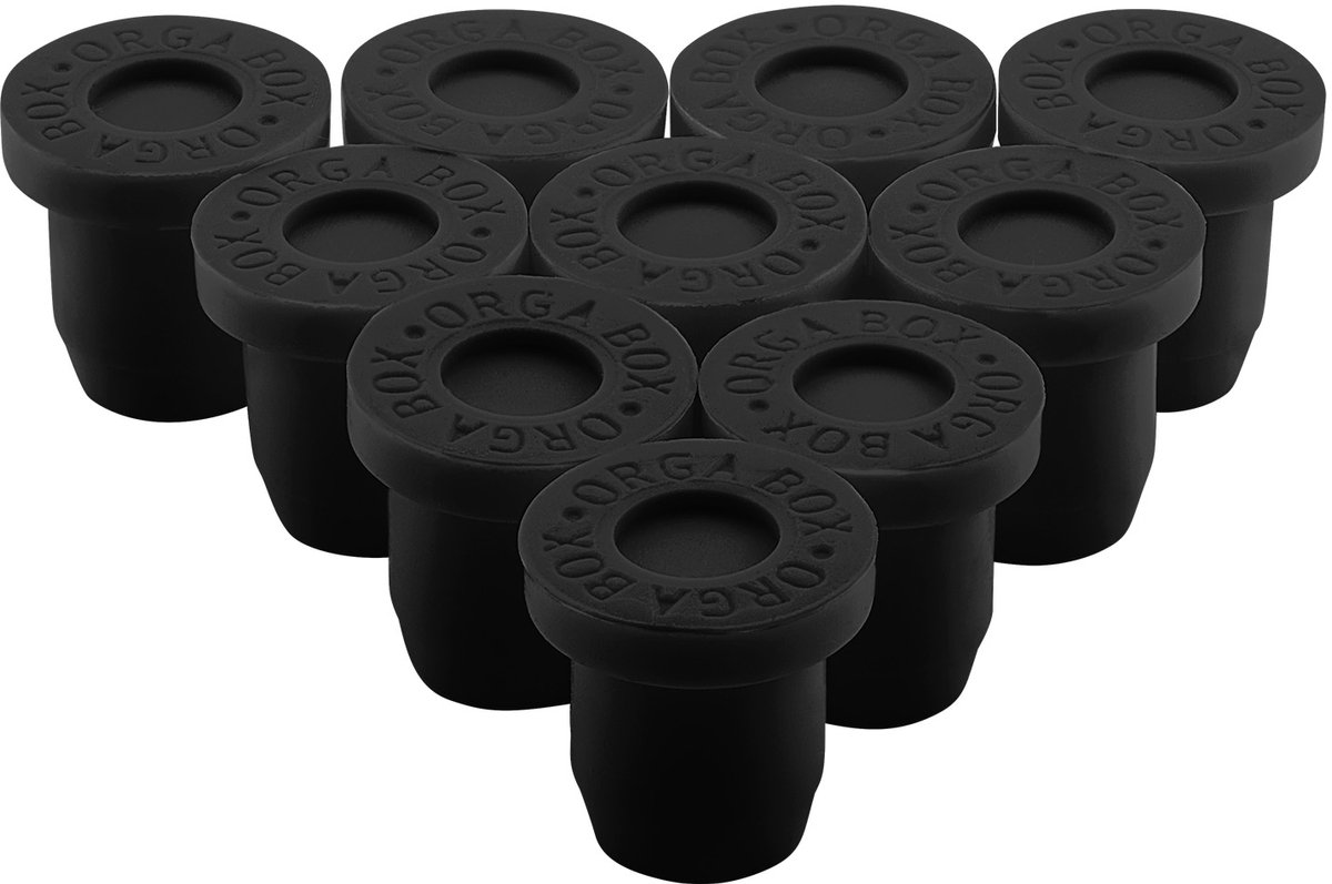 ORGA-BOX set van 10 siliconenvoeten voor boorgat Ø 10,5 mm zwarte antislip rubbervoeten