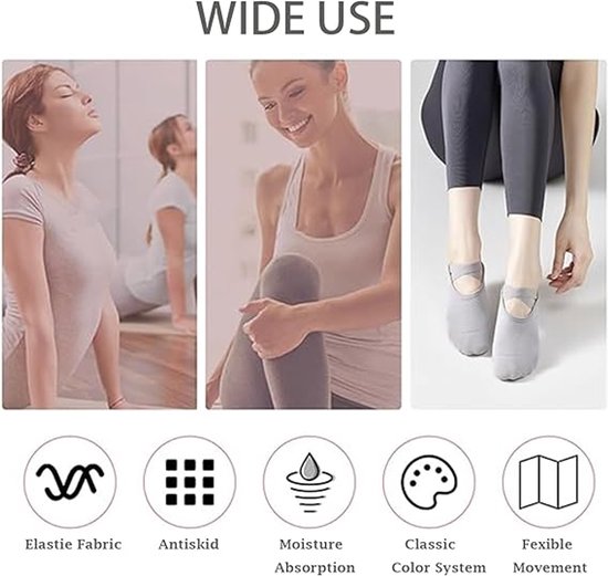 3 paar - Antislip yogasokken - Yogasokken - Antislip pilatessokken - Antislipzool - Met antislipbandjes - Ademend - Comfortabel - Roze, Zwart, Grijs - Geschikt voor Pilates, Fitness, Ballet, Thuisworkouts van Merkloos — afbeelding 5