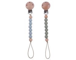 foto van 2 Stuks - Houten Speenkoord Baby - Siliconen Kralen - Groen en Blauw