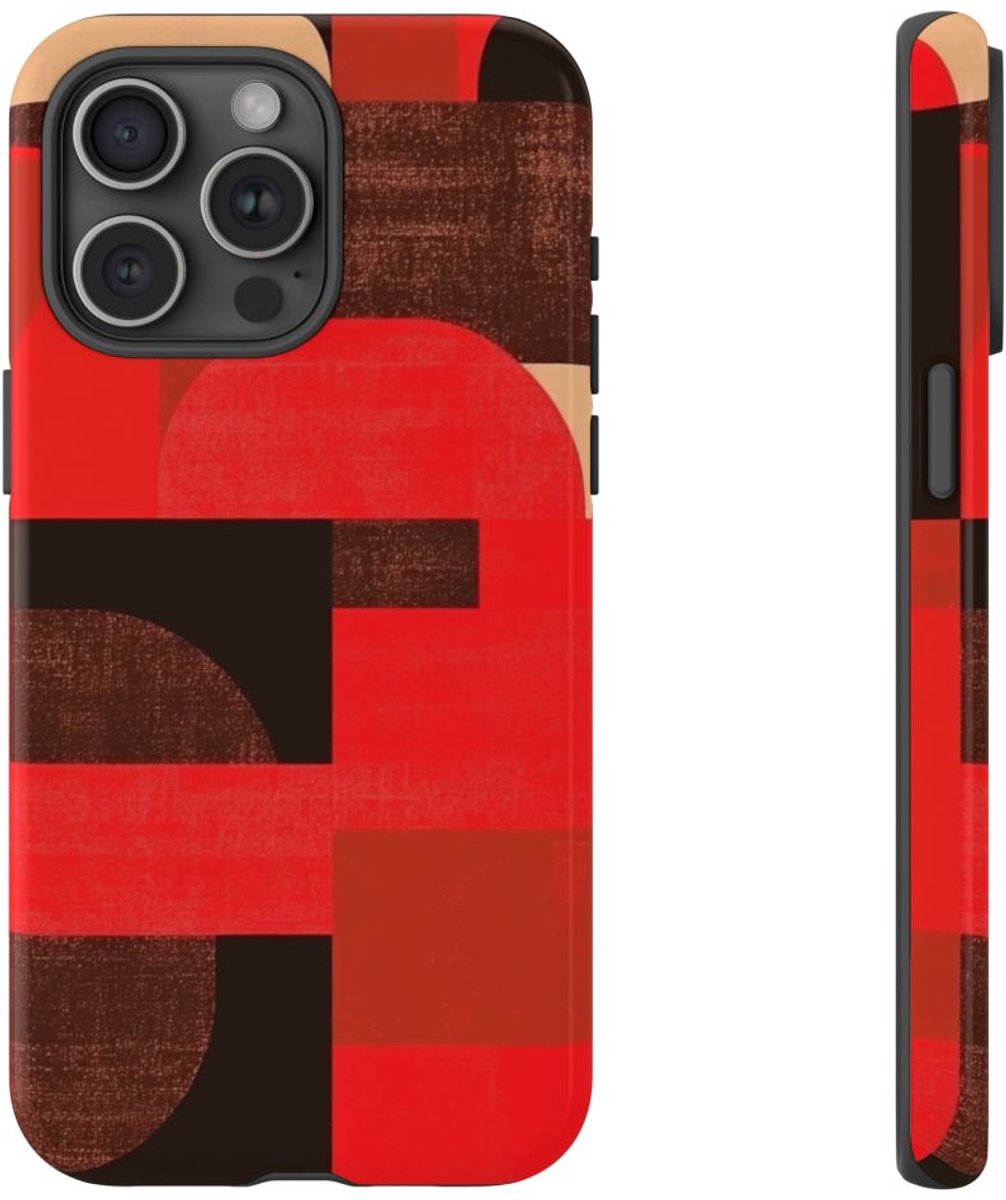 Rood-Bruin Geometrisch Abstract – Telefoonhoesje Geschikt voor iPhone 15 Pro Max