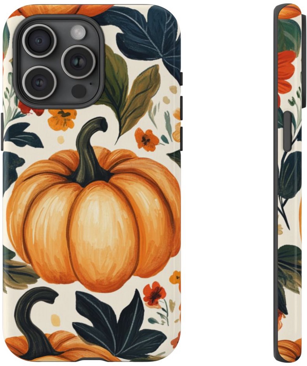 Herfst Pompoen en Bloemenpatroon – Telefoonhoesje Geschikt voor iPhone 15 Pro Max