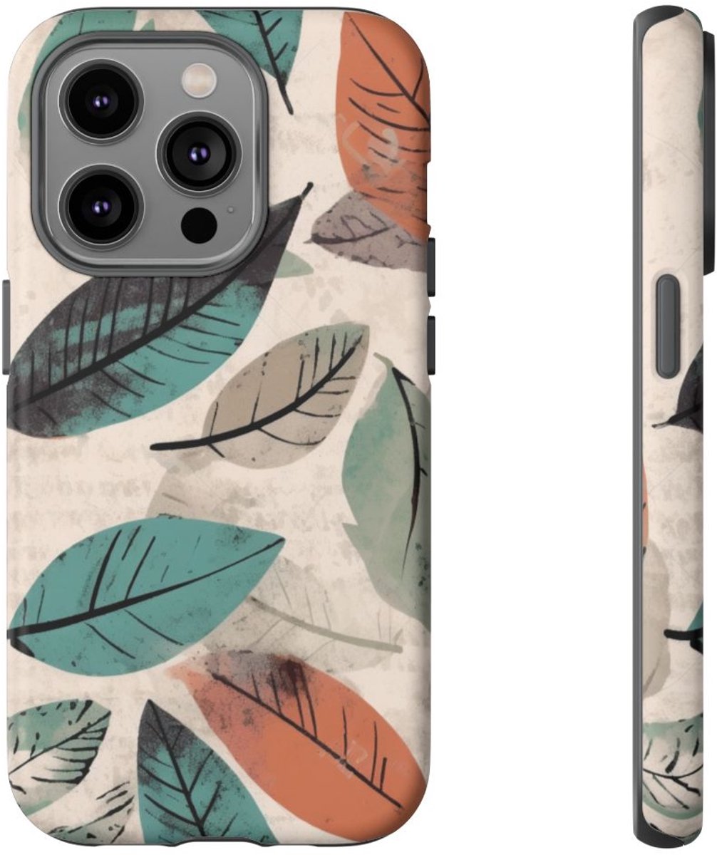 Bladpatroon in Gedempte Kleuren – Telefoonhoesje Geschikt voor iPhone 14 Pro