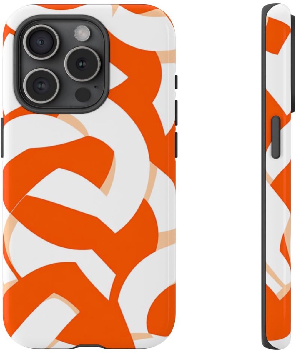 Oranje en Wit Geometrisch Patroon – Telefoonhoesje Geschikt voor iPhone 15 Pro