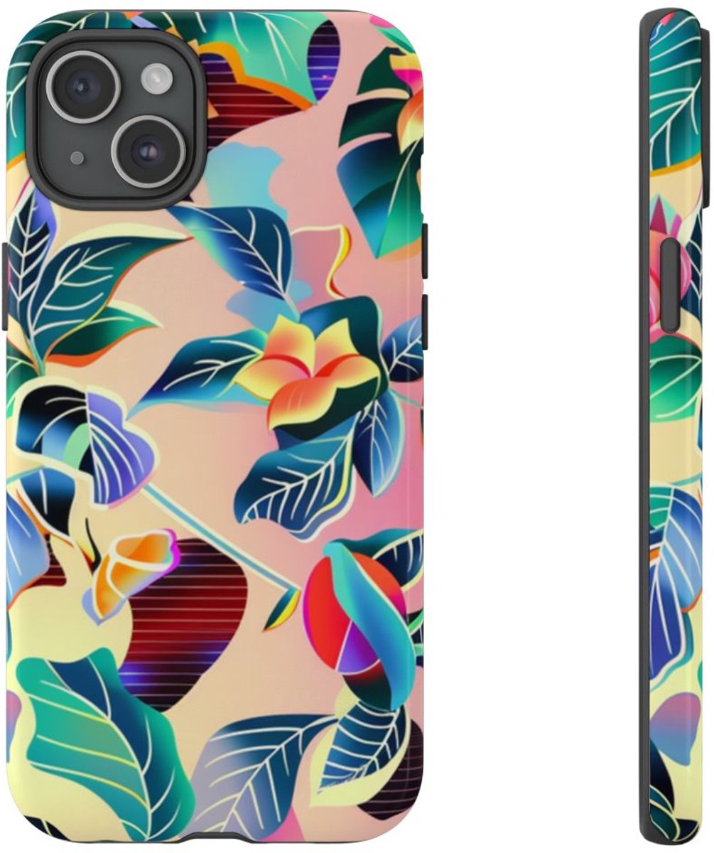 Levendig Tropisch Bloemenpatroon – Telefoonhoesje Geschikt voor iPhone 15 Plus