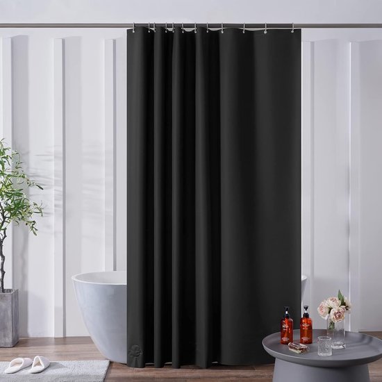 JEMIDI Zwart Douchegordijn Met 12 Haken - Douche Gordijn Voor In De Badkamer Waterdicht 180 X 180 Cm Roestvrijstalen Ogen Zwart