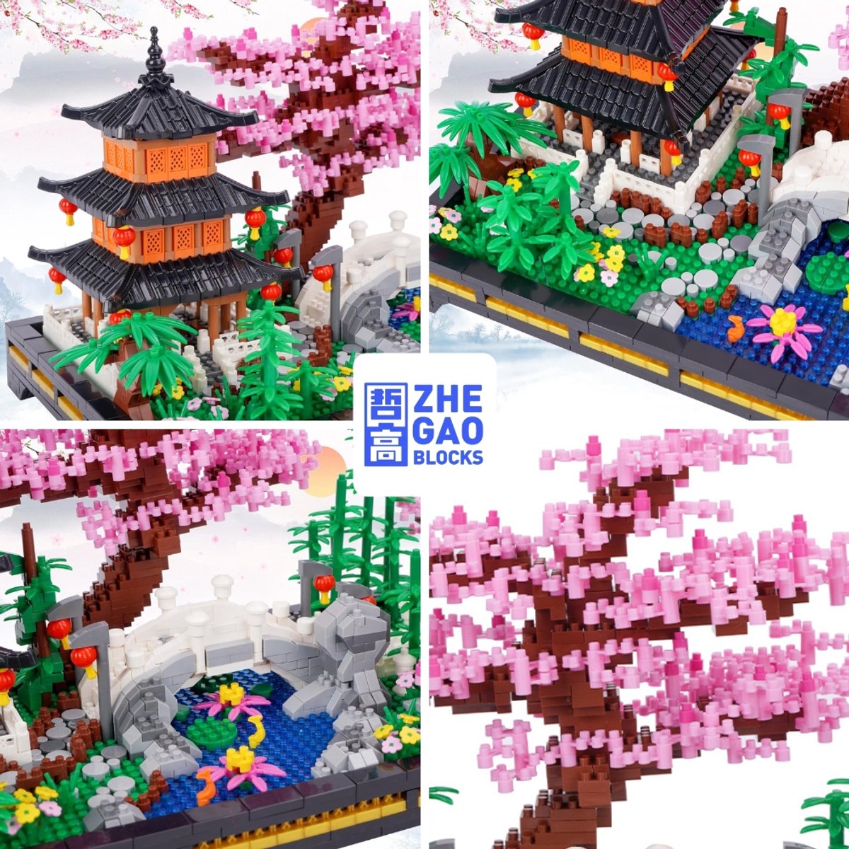 Lezi Nanoblocks Japanse bloemen tuin | Botanical Bonsai | Sakura Flowers Collection | Classic Creator STEM speelgoed bouwpakket niet compatibel met lego mould king mega | Architecture modelbouw voor volwassenen en kinderen | 2805 bloks — afbeelding 9