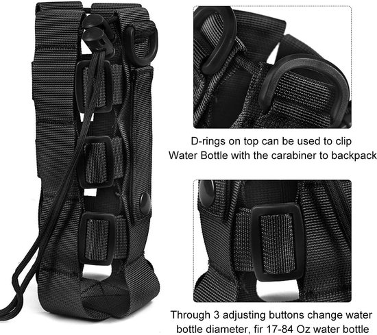 Tactische waterfles pouch - Flessenhouder - Waterfleshouder - Waterdichte waterkoker tas houder - Bergsportaccessoires - Verstelbare - Water flessenzakken - Waterfles houder tas met trekkoord - Voor wandelen camping reizen sport - Zwart — afbeelding 3