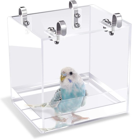 Yumira vogelbad van acryl, baddouche met haak voor vogelkooi, vogelbadhuis accessoires voor vogels, papegaaien, valkparkieten