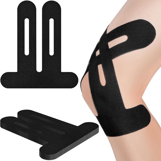 Kinesiologietape voor knieën, 10 stuks knietape voor pijnverlichting in de knie, voorgesneden, latexvrije knietape, ondersteuning van spieren en gewrichten, kinesiologietape voor de knie, voorgesneden, waterdicht en elastisch (zwart) Zwart 10 stuks