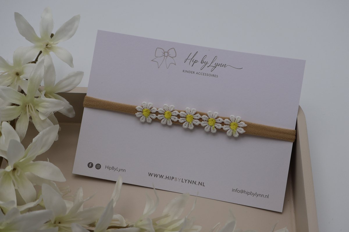HipByLynn - Haarband wit geel madelief - Haarklem - Kinderaccessoires - Haaraccessoires - Haarband voor meisjes - Haarband voor Baby's