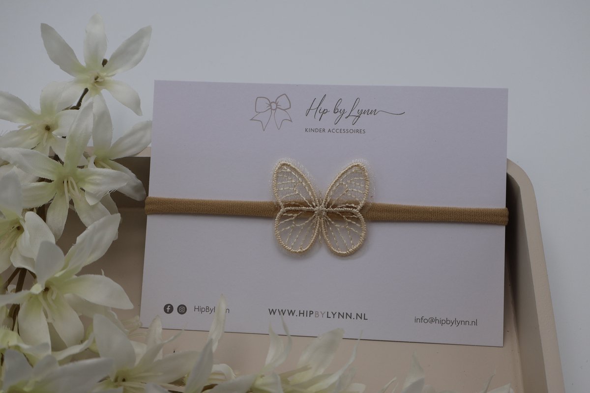 HipByLynn - Haarband vlinder beige - Haarklem - Kinderaccessoires - Haaraccessoires - Haarband voor meisjes - Haarband voor Baby''s