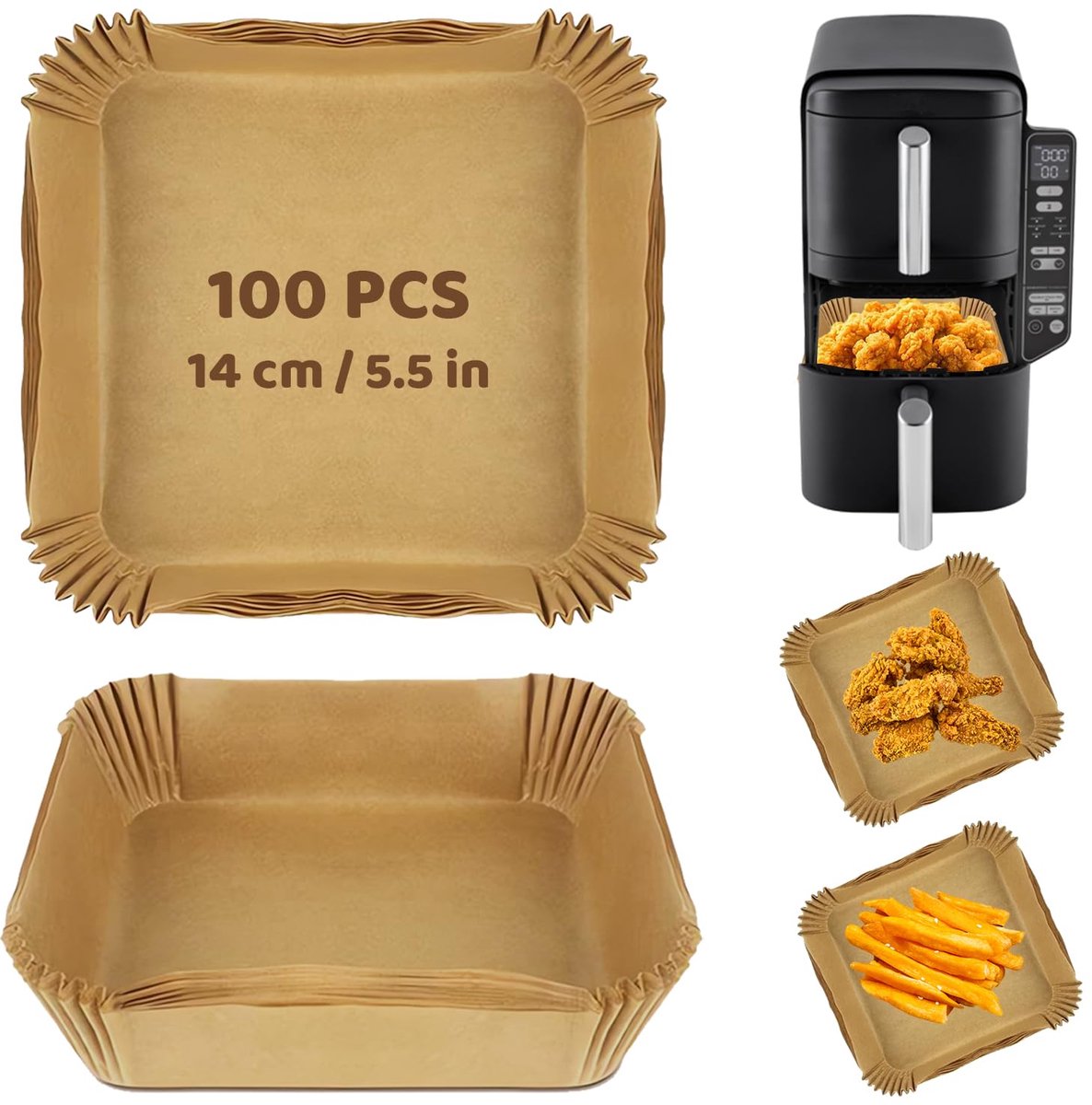 GRIFEMA bakpapier voor heteluchtfriteuse (geschikt voor Ninja Dual-modellen), 100 vellen, afmetingen 20,5 x 14 cm, BPA-vrij, water- en oliebestendig