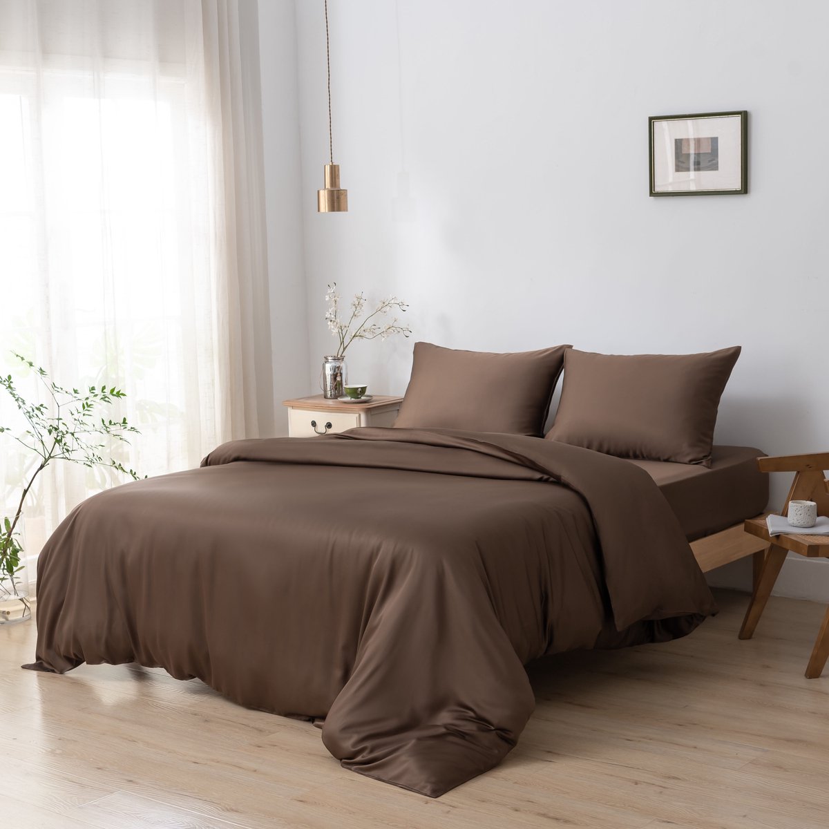 Bamboe dekbedovertrek Coffee Brown donkerbruin 240x220 cm – Instopstrook, zacht, ademend & duurzaam | Boomba Bamboo®
