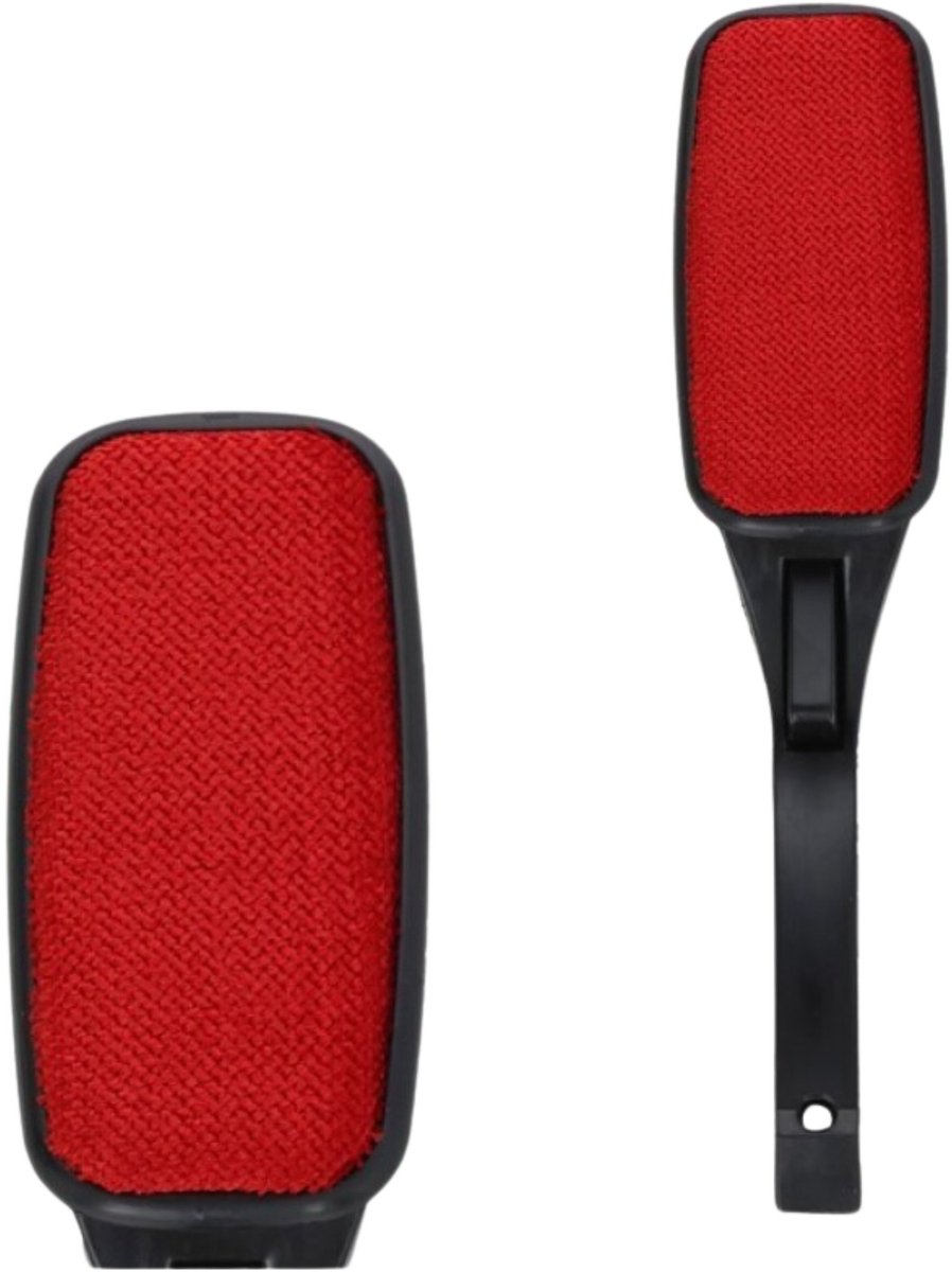 Gerimport Kledingborstel - L26 cm - zwart /rood - pluizenborstel - inklapbaar