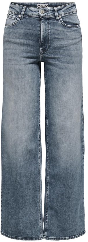 Blauwe jeans met wijde pijpen en hoge taille.