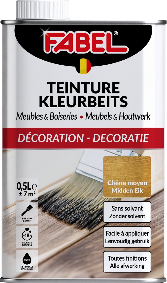 Fabel - Kleurbeits - voor meubels en houtwerk - Midden eik - 0,5L