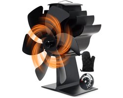Vulpes Goods® Tech - Kachelventilator voor Houtkachel - Haardventilator - Ecofan - Warmte Ventilator - 6 Bladen - Incl. Thermometer - PRO versie
