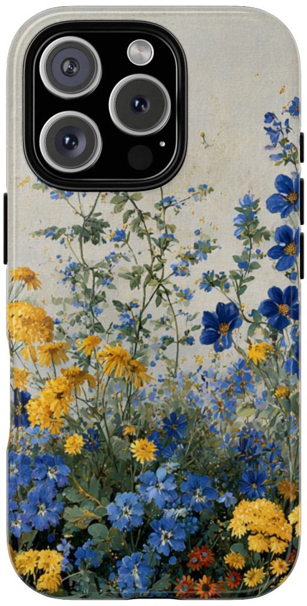 Blauwe en Gele Wilde Bloemen – Telefoonhoesje Geschikt voor iPhone 16 Pro