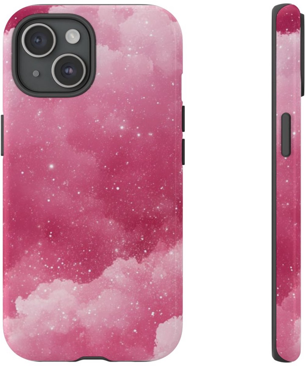 Roze Glitterwolkenpatroon – Telefoonhoesje Geschikt voor iPhone 15