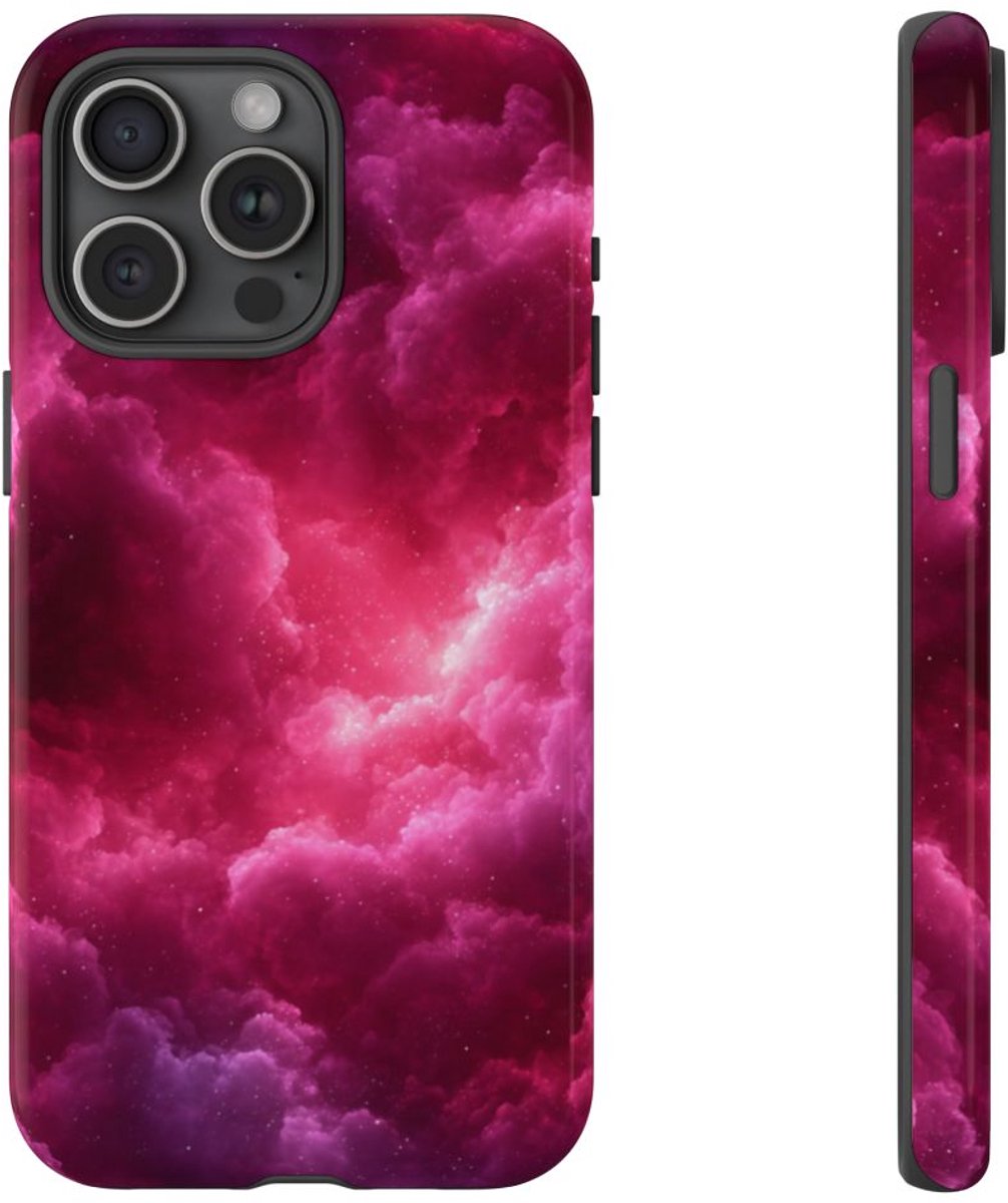 Roze en Bourgondische Nevelwolken – Telefoonhoesje Geschikt voor iPhone 15 Pro Max