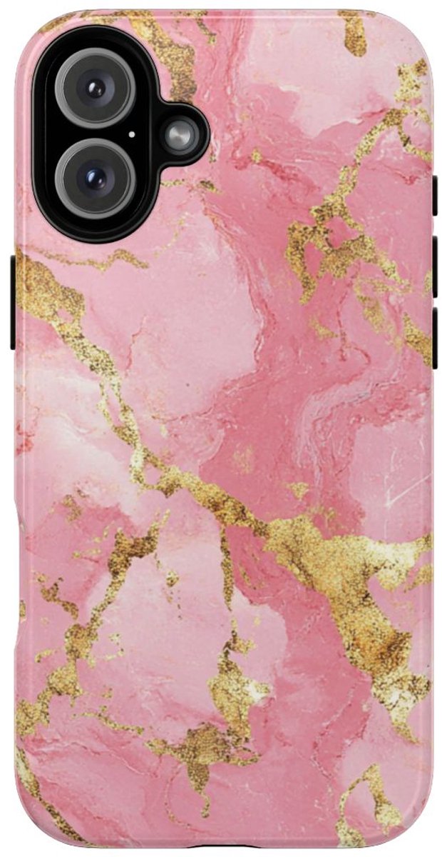 Roze en Gouden Marmerstructuur – Telefoonhoesje Geschikt voor iPhone 16 Plus