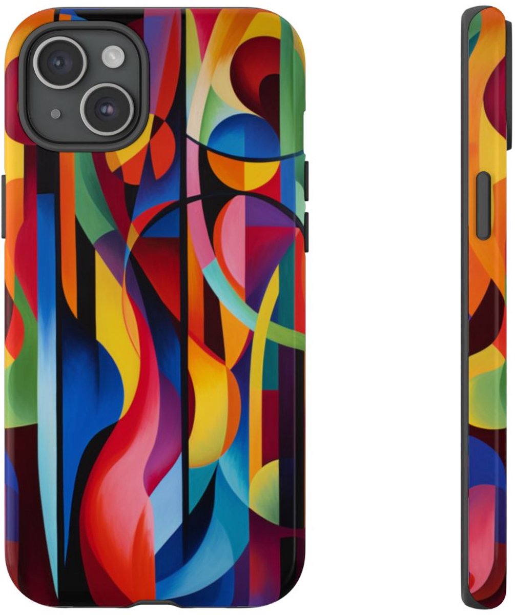 Kleurrijk Abstract Geometrisch Ontwerp – Telefoonhoesje Geschikt voor iPhone 15 Plus