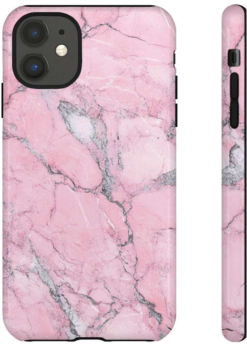 Roze Marmerstructuur met Glanzende Afwerking – Telefoonhoesje Geschikt voor iPhone 11