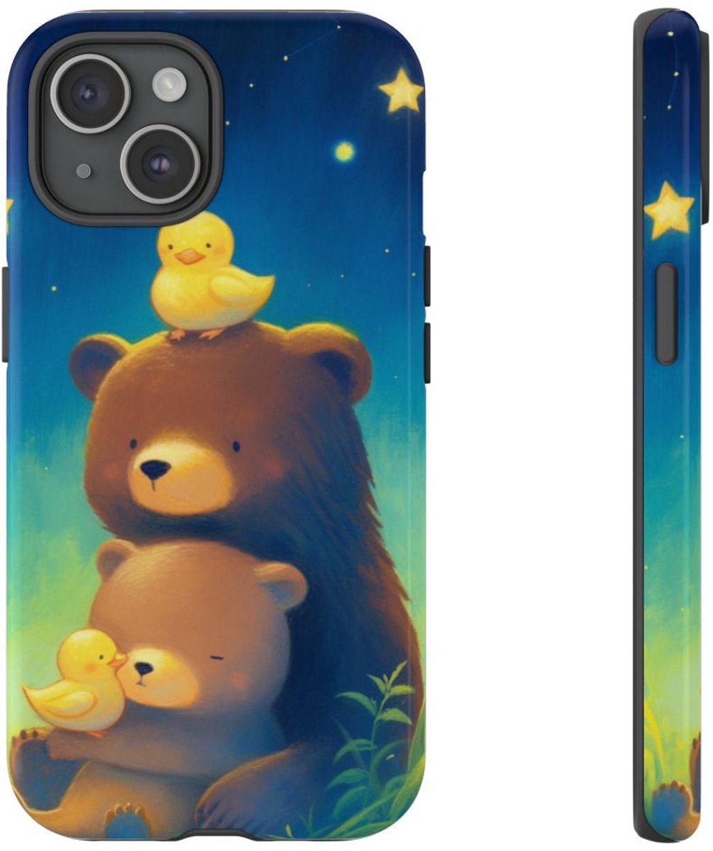 Schattige Beren en Eendjes onder Sterrenhemel – Telefoonhoesje Geschikt voor iPhone 15
