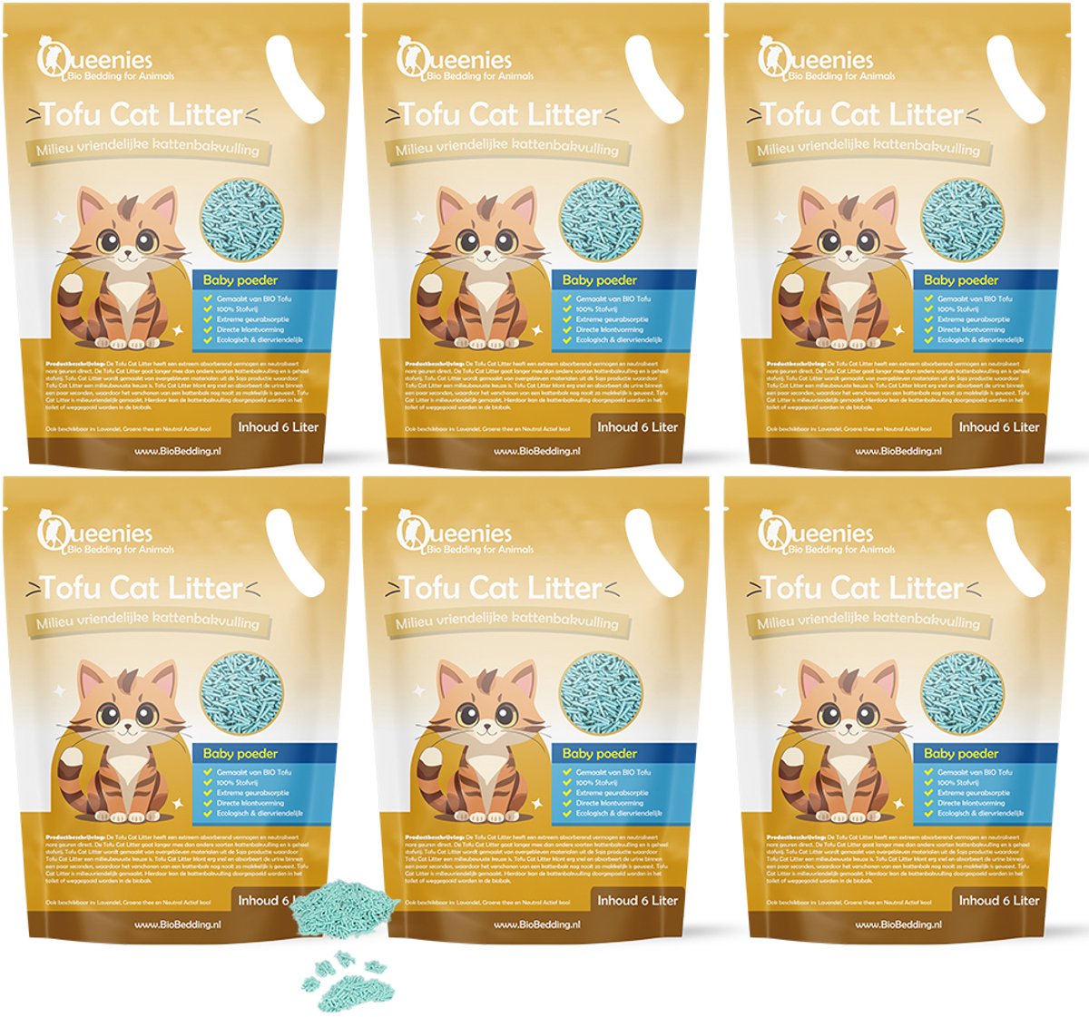 Bio Bedding Tofu Cat Litter 36 liter - Kattenbakvulling – Baby Poeder – 15 KG – Biologisch afbreekbaar