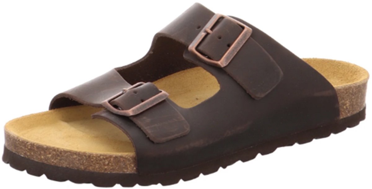 Natural Sense mannen pantoffels muiltjes sandalen leer bruin 1152527