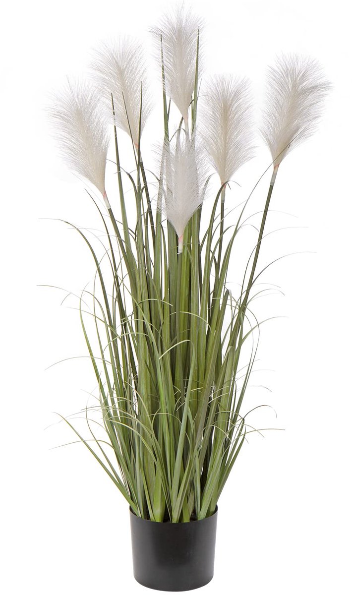 Kunst Pampasgras 100 cm - Decoratieve Kunstplant in Pot - Wit