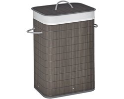 HOMCOM-Wäschekorb-Bambus, Metall-43L x 32B x 61H cm-Grau