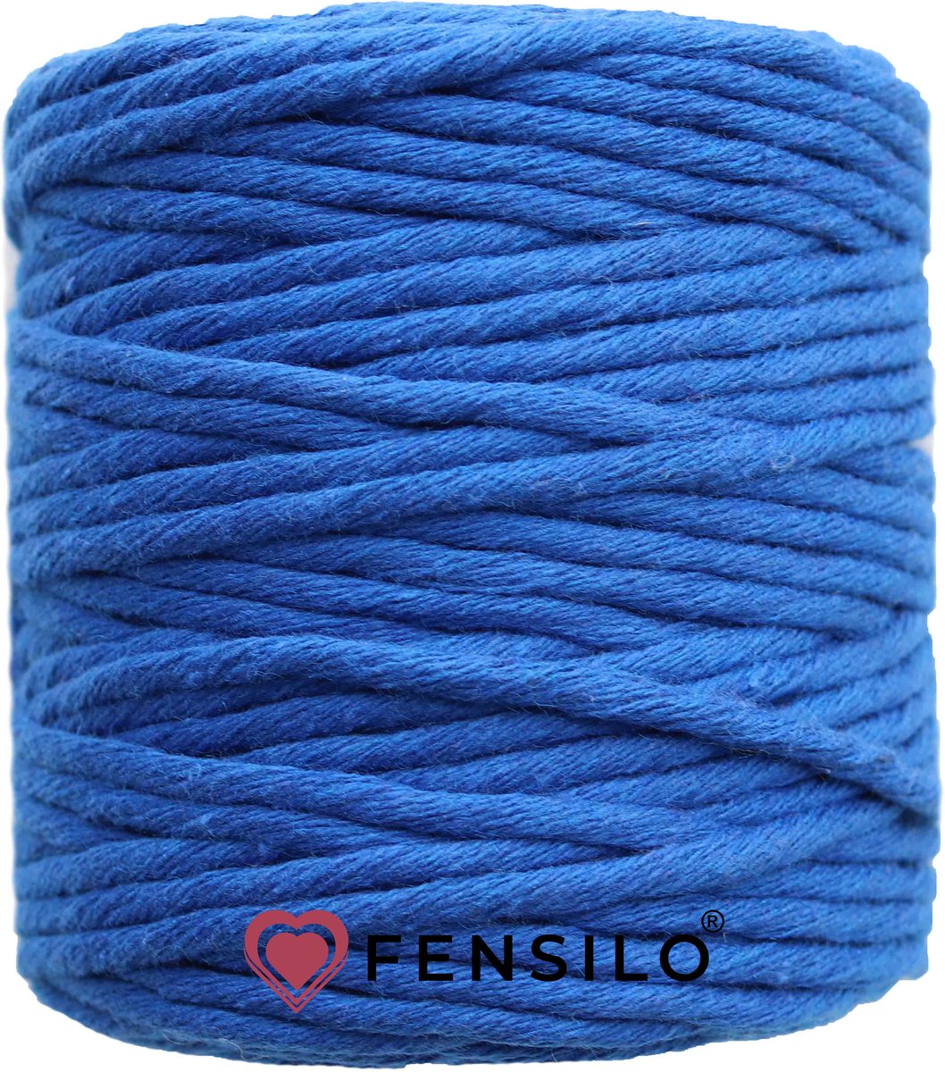 FENSILO Macramé Touw 5mm-100M -Katoen Koord - Korenbloemblauw Katoen Garen – Hobby DIY & Creatief Handwerk – Voor Wandkleed, Plantenhanger & Sieraden – Voor Volwassenen & Kinderen Knutselen Set