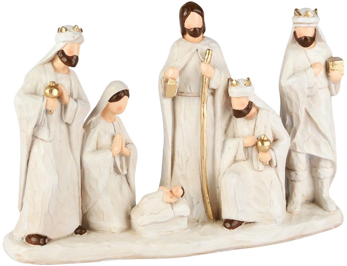 Dekoratief | Ensemble kerststalfiguren, wit, resina, 27x8x18cm | A255039