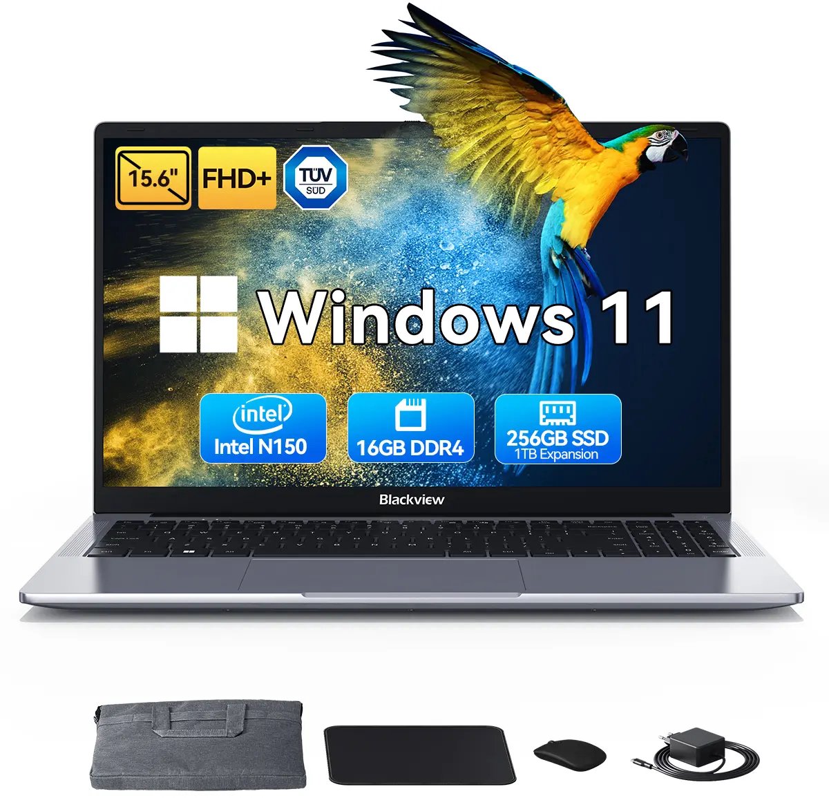 Huidun HiBook 6 Laptop - 15,6 inch Full HD - 16 GB RAM - 256 GB SSD - Intel N150 - Windows 11 Notebook - UHD Graphics - 5000mAh - Grijs