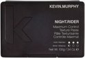 Zwarte KEVIN.MURPHY Night.Rider textuurpasta met "K" logo en productinformatie, op zwarte achtergrond.