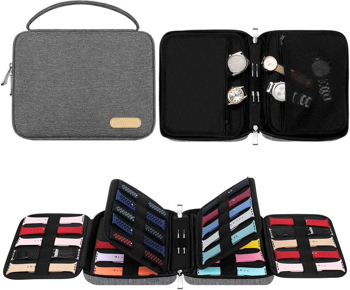 SIMBOOM Horlogebandorganizer, opbergtas voor 40 bandjes, nylon horlogebandorganizer voor horlogebandjes-potloden, grijs