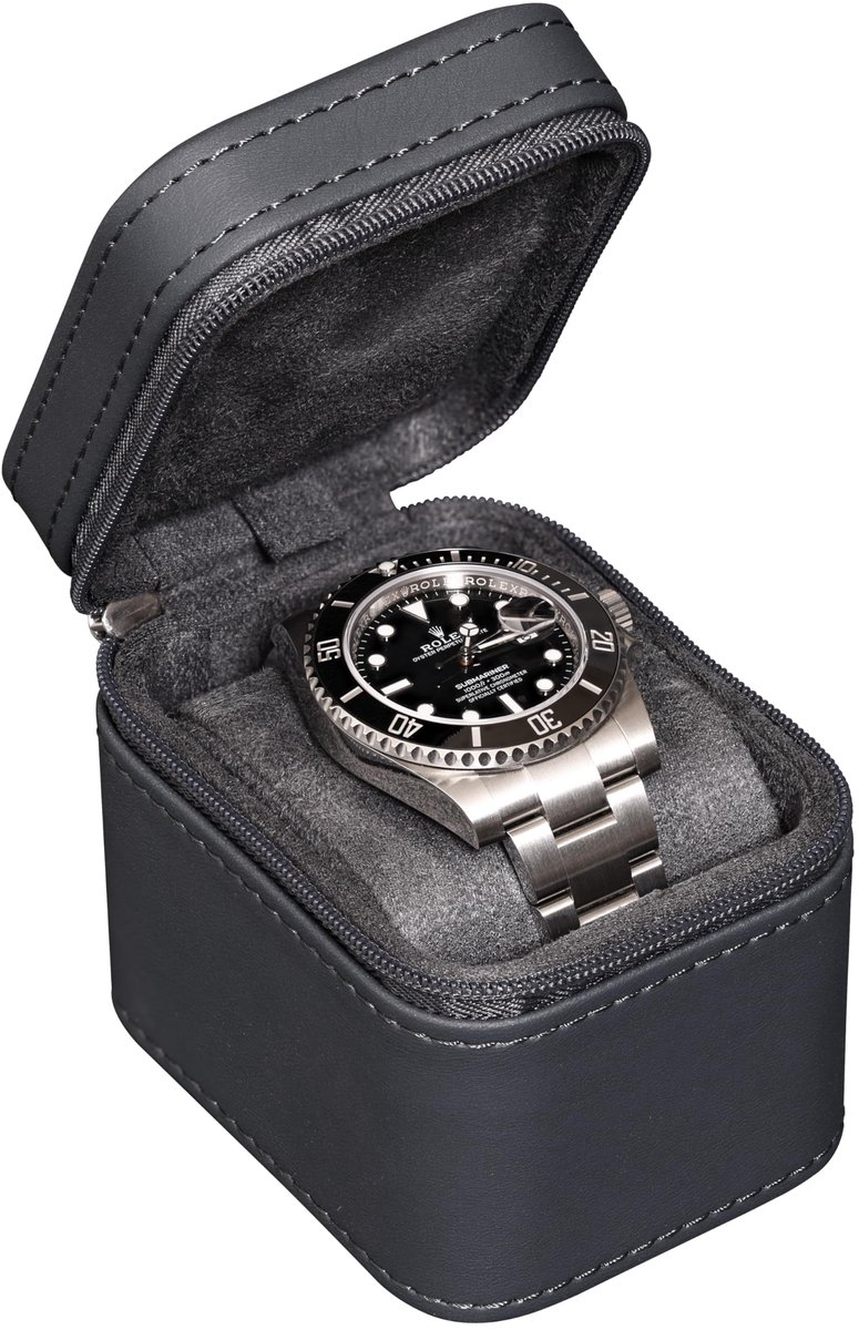 ROTHWELL reisetui voor losse horloges, compacte beschermhoes van PU-leer met micro-velours binnenkant, geschikt voor horloges en smartwatches tot 55 mm (Carbon)