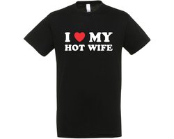 I Love My Hot Wife T-shirt - Heren Dames Unisex - cadeau - Grappige T-shirt’s - Origineel Cadeau - Zwart - Funny - Grappig - Maat XXL