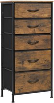 Bol.com Ladenkast - Dressoir Kasten - Ladekast met 5 Stoffen Lades - Vintage Houtlook – Stabiele Opbergkast - Metaal Frame – Voo... aanbieding