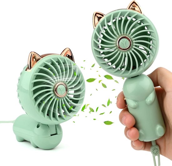 Mini opvouwbare handventilator USB, draagbare kleine ventilator 3 snelheden, tafelventilator voor kantoor en buiten, groen