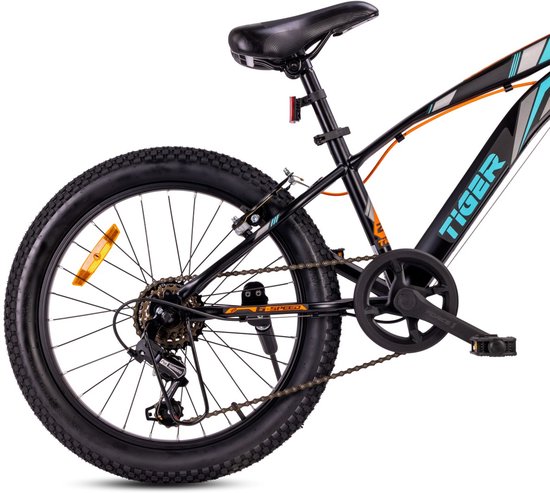 Tiger Bike Kinderfiets voor jongens van 6 tot 10 jaar, 20 inch Zwart-Turkoois-Grijs-Oranje, wielmaat te kiezen uit 6 versnellingen Shimano